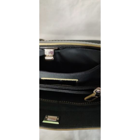 Etienne Aigner Shoulder Bag Purse Black Fabric White Stitch Trim #40132 Clean - Picture 7 of 15